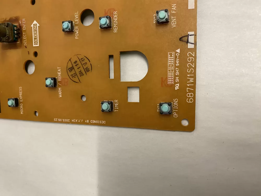 LG 6871W1S292A 6870W1A292A Microwave Oven Control Board AZ212079 | BK1793