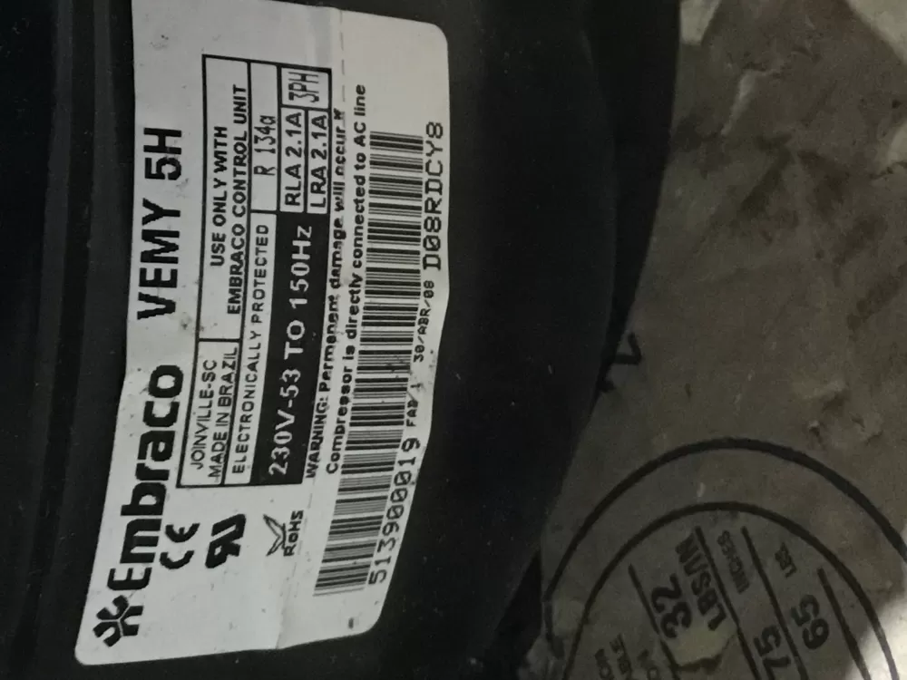 Embraco 513900019 Refrigerator Compressor AZ97371 | Sl117