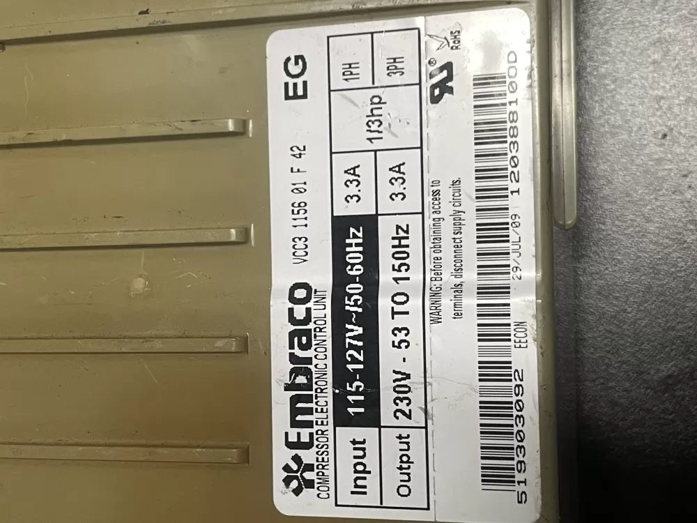 519303092 Embraco Compressor Inverter AZ2782 | Wm1282