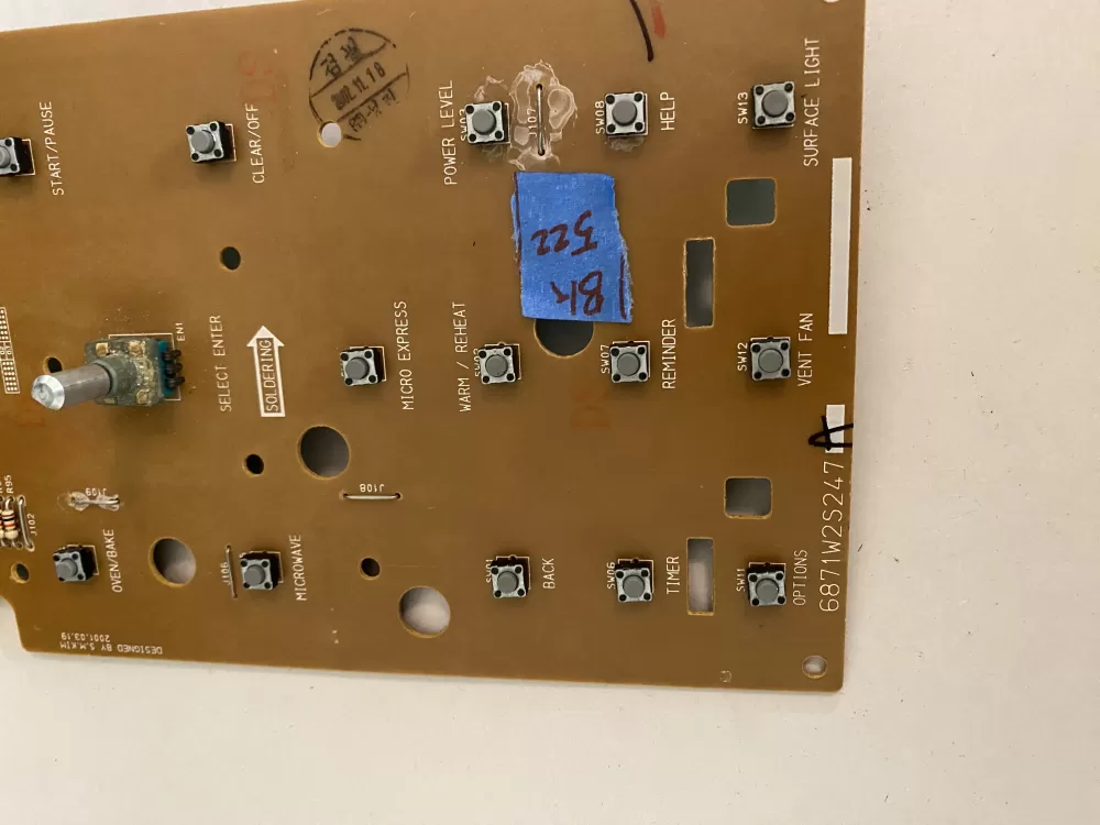 GE 6871W2S247A 6870W2A247A Microwave Control Board AZ111145 | BK522