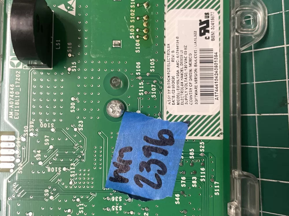 Electrolux A17444103C A17444104B Dryer Control Board Assembly AZ202436 | Wm2396