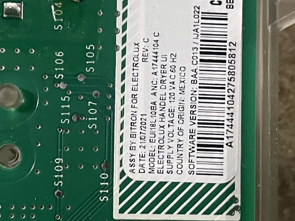 Frigidaire Electrolux EULI8L10BA Control Board UI AZ26927 | WM38