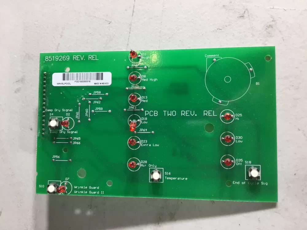 Whirlpool  Kenmore WP8529879  AP6012884  8529879  4438152  8519260  8519269  8530261  PS11746104 Dryer Control Board