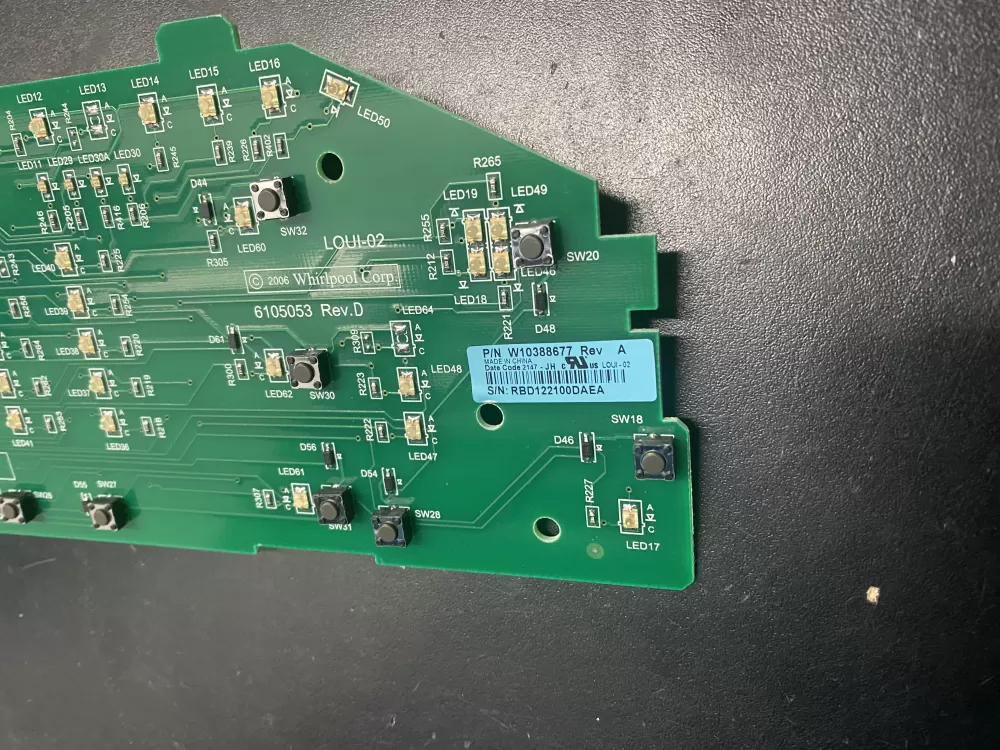 Whirlpool W10388677 Dryer Control Board Interface AZ23141 | BK662