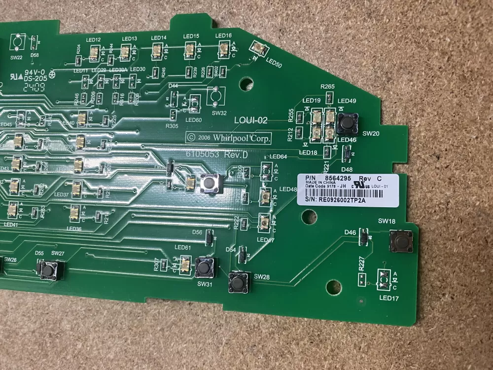 Whirlpool 8564295 User Interface Control Board AZ1254 | BK859