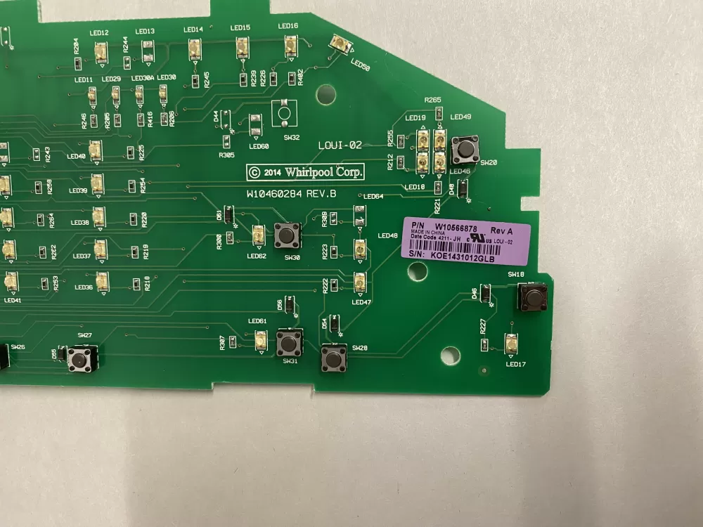 Whirlpool Cabrio W10566878 Washer User Interface Control Board AZ210990 | BK1355
