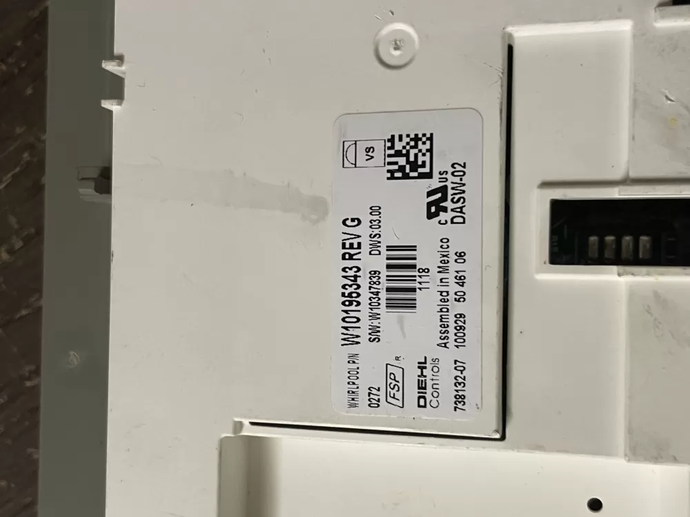 KitchenAid Kenmore AP6020246 W10195343 Dishwasher Control Board AZ48091 | Wm728