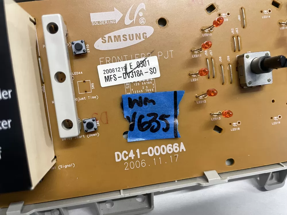 Samsung DC41-00066A MFS-DV318A-S0 Washer Control Board AZ227168 | Wmv635