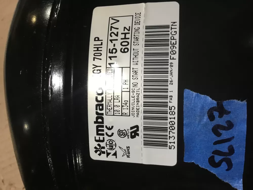 Whirlpool W10309989 Refrigerator Compressor AZ97378 | Sl127