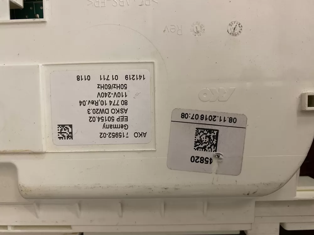 ASKO 715952-02 8801282 Dishwasher Control Board AZ36303 | BK453
