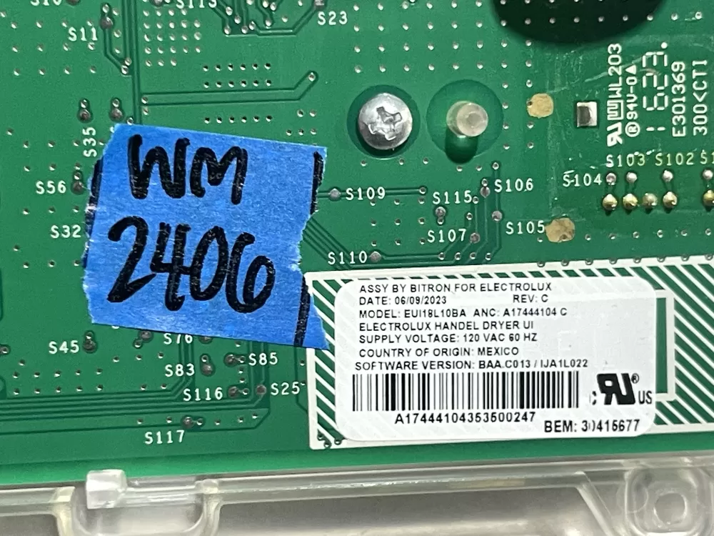 Electrolux A17444103C A17444104B Dryer Control Board Assembly AZ143038 | Wm2406