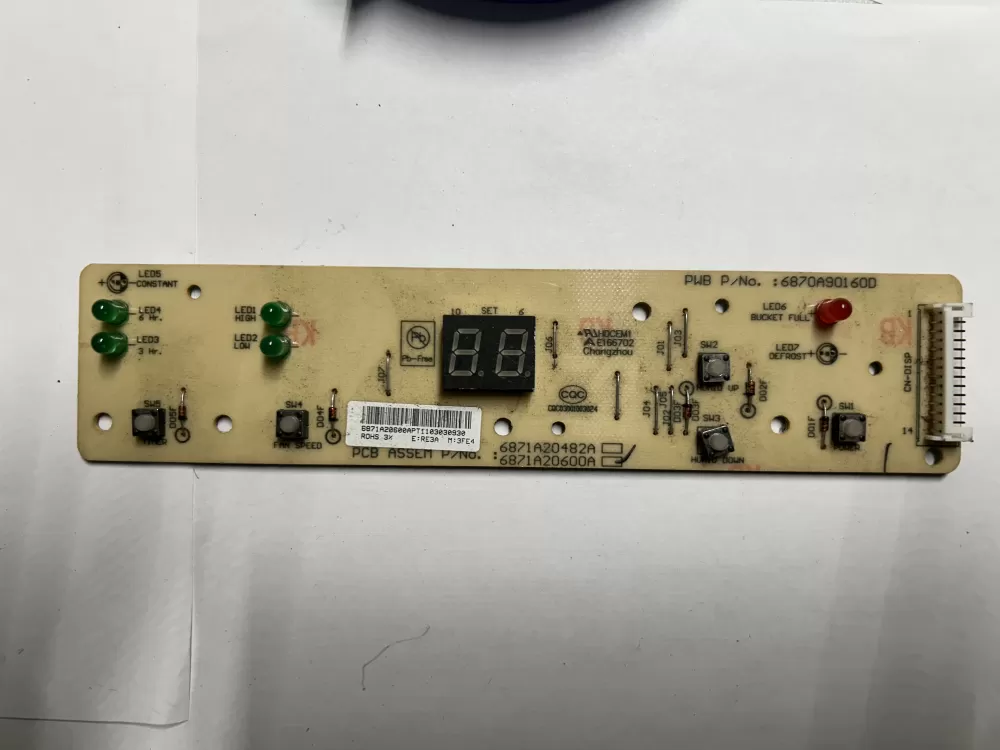 LG 6870A90160D 6871A20600A Dehumidifier Display Board