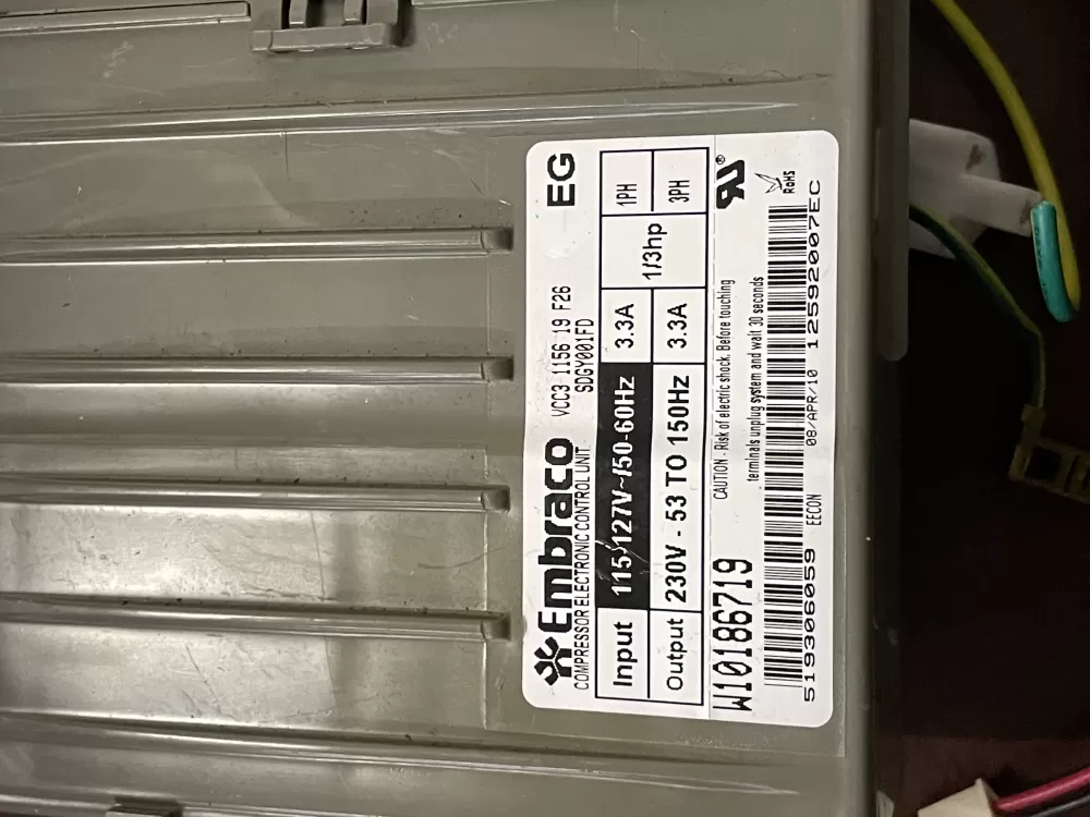 Kenmore  Whirlpool  KitchenAid  Maytag 519306059  W10893917  AP6030712  W10186719  W10285954  WPW10285954  4460593  PS11765768 Refrigerator Compressor Inverter Control