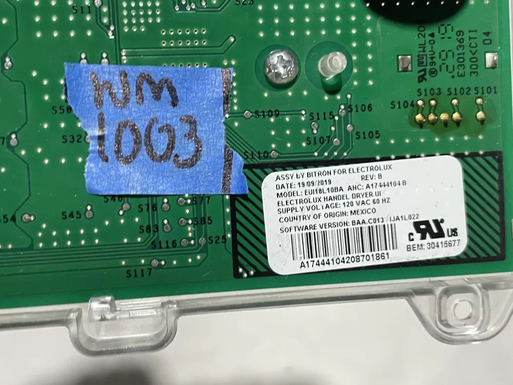 Electrolux A17444103C A17444104B Dryer Control Board Assembly AZ115941 | Wm1003