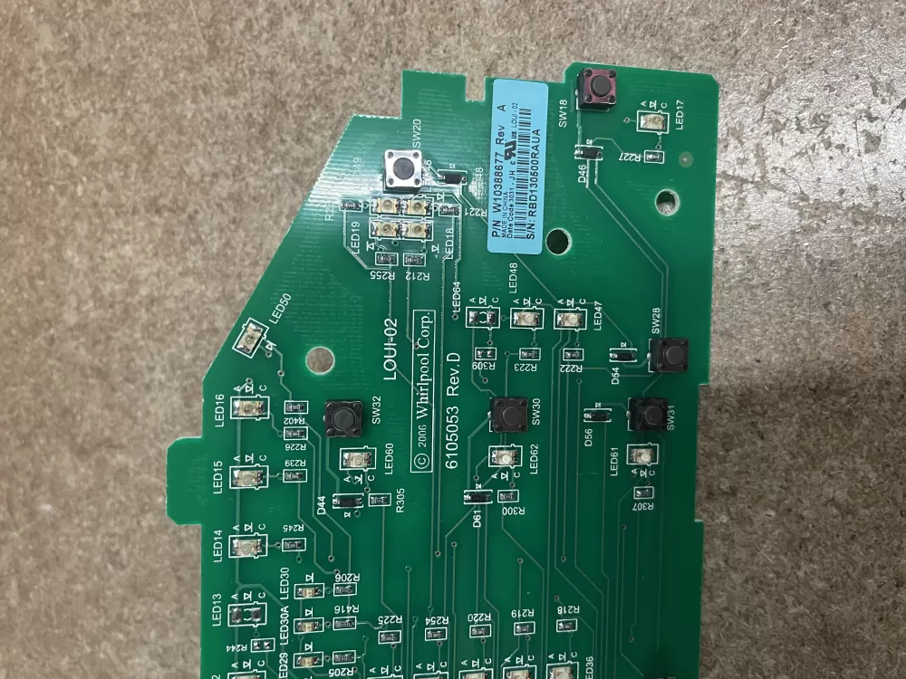 Whirlpool W10388677 Dryer Control Board Interface AZ18864 | KM1203