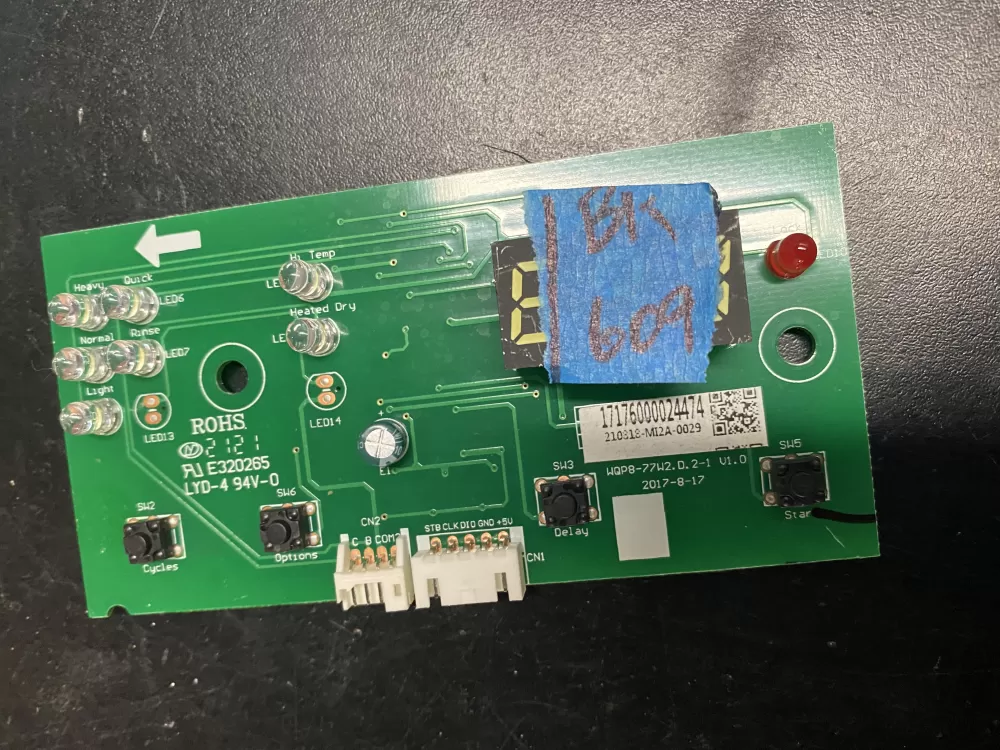 Midea E320265 Dishwasher Control Board AZ10762 | BK609