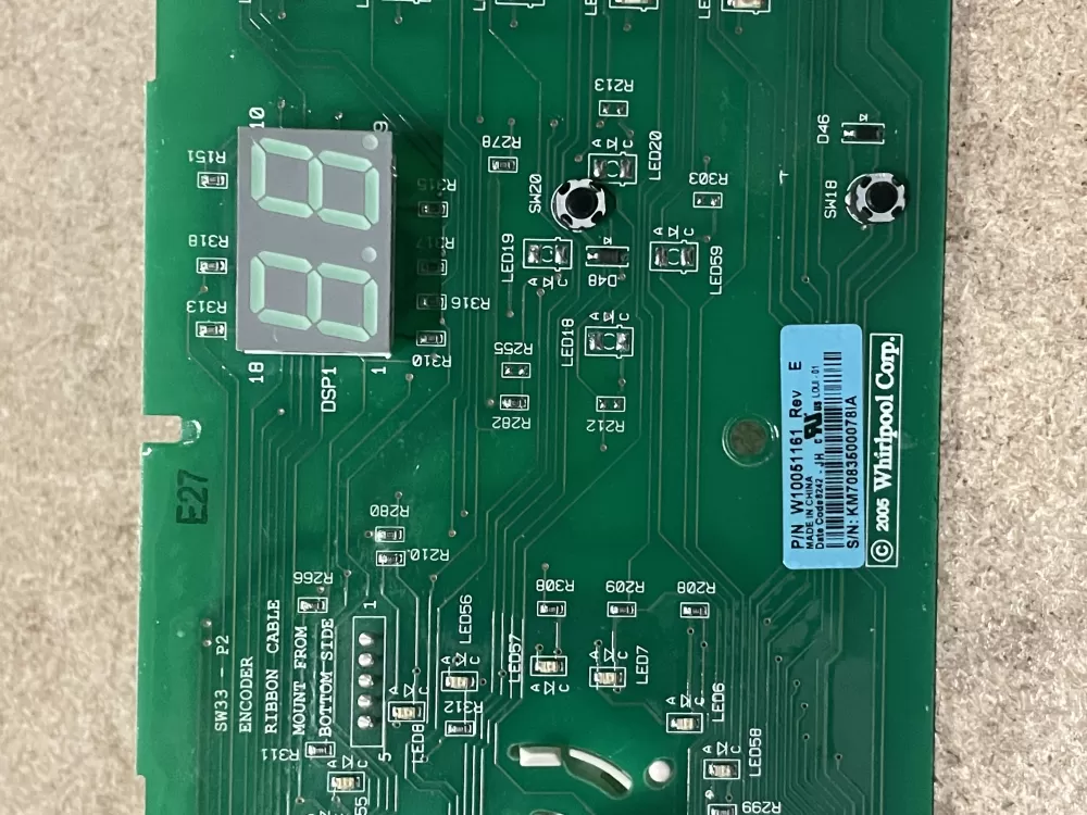 Whirlpool W10051161 Dryer User Interface Control Board AZ26256 | KM151