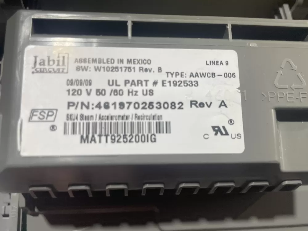 Whirlpool 461970253082 W10326991 Washer Control Board AZ140073 | Wmv124