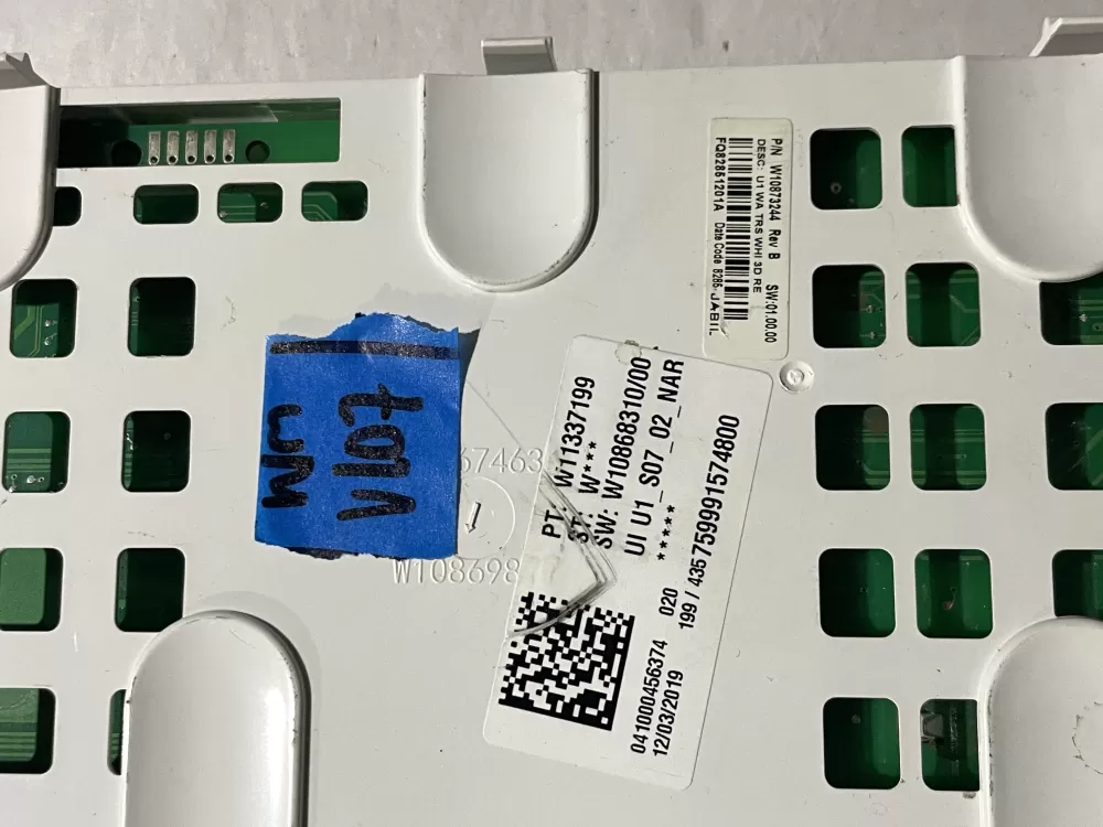 Whirlpool washer user interface control board W10868310 AZ200711 | Wmv107