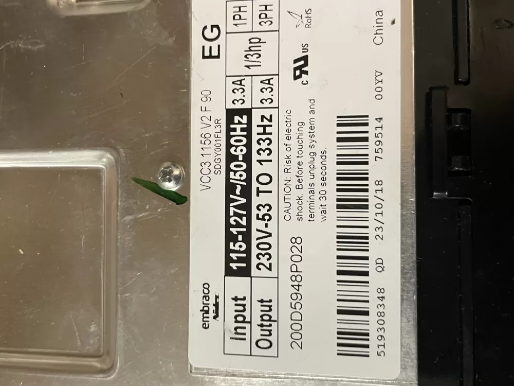 GE 200D5948P028 Refrigerator Control Board Inverter AZ48706 | Wm1789