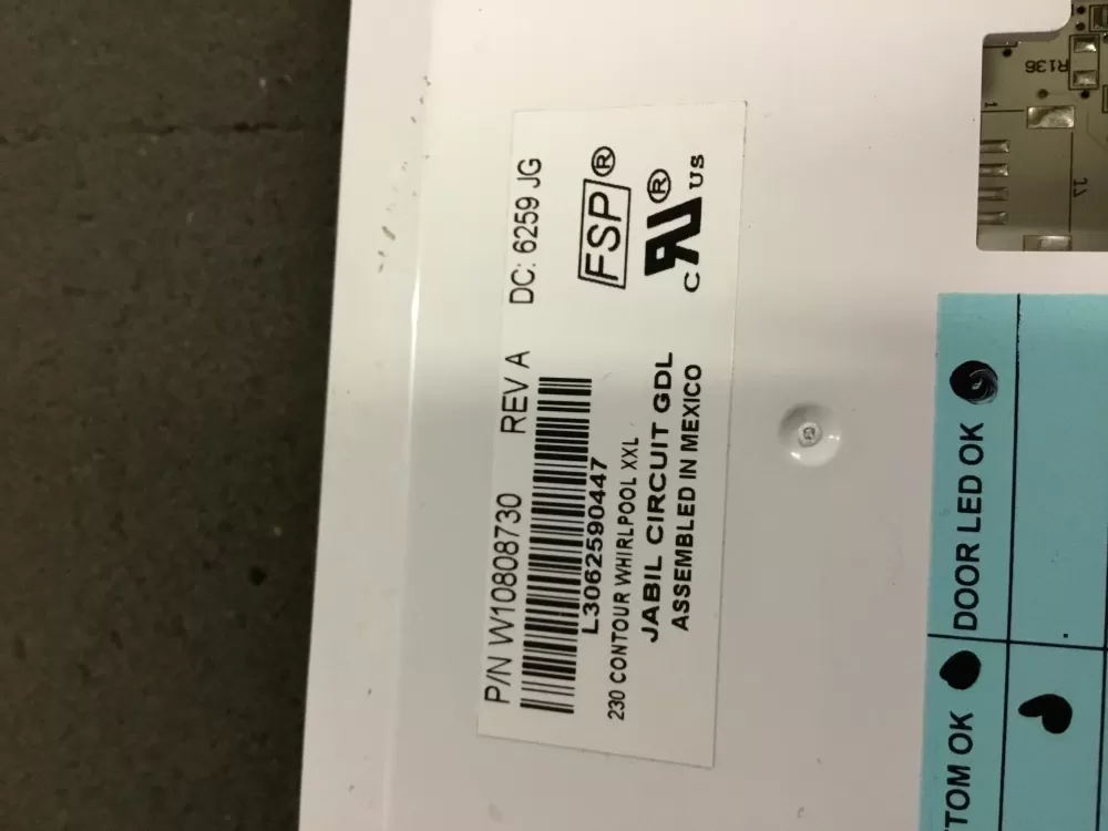 Whirlpool W10808730 Refrigerator Control Board Dispenser AZ91838 | NR614