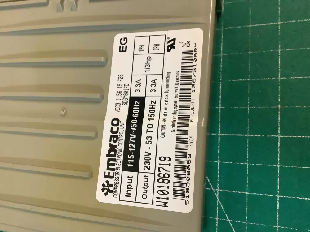 Whirlpool W1089391 Refrigerator Compressor Inverter Control AZ223386 | NR1831