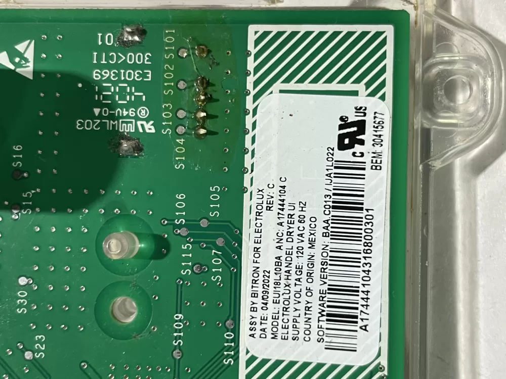 Electrolux A17444103C A17444104B Dryer Control Board Assembly AZ149172 | Wm800