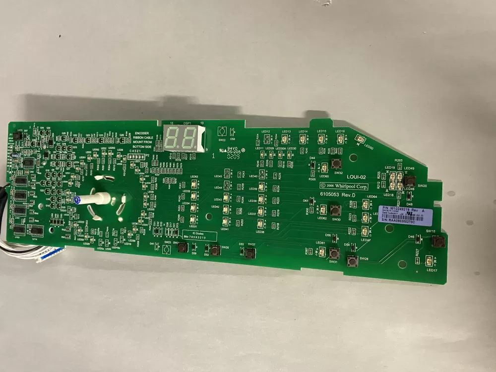 W10249219 Whirlpool Washer User Interface