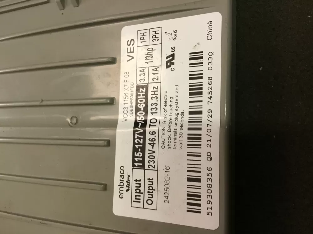 Whirlpool 519308356 VCC3 1156 X7 Refrigerator Inverter Board AZ100268 | NR115