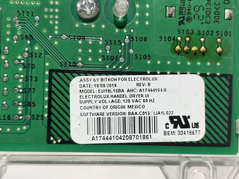 Electrolux A17444103C A17444104B Dryer Control Board Assembly AZ115941 | Wm1003