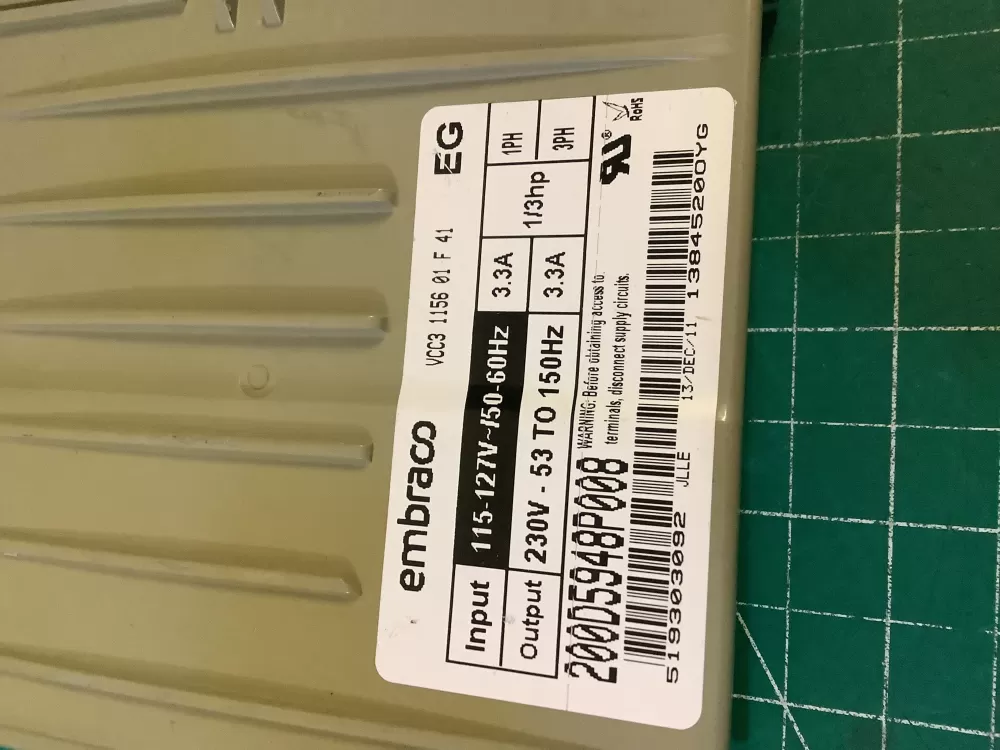 GE 519303092  VCC 1156 01 F 41  200D5948P008  Refrgerator Inverter