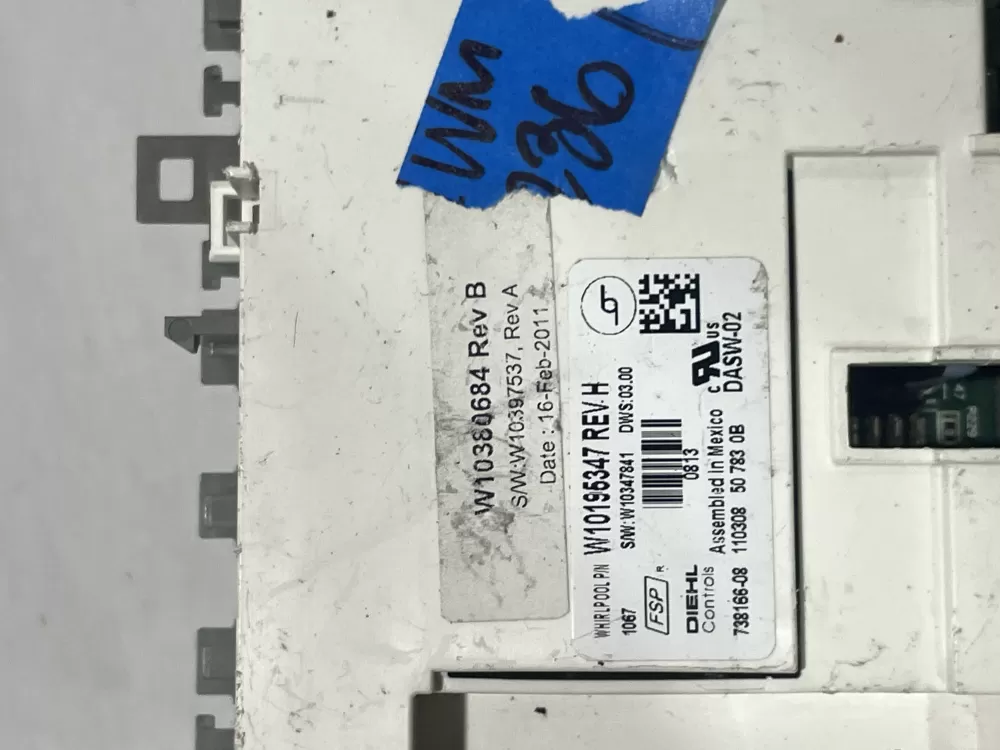 Whirlpool W10195347 Dishwasher Control Board AZ163268 | Wm236