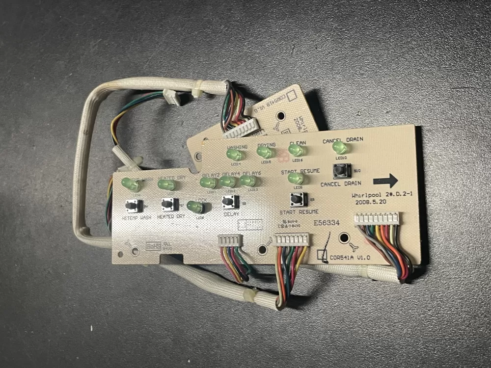 Whirlpool  W10221932  AP4361482  1472328  AH2342300  EA2342300  PS2342300 Dishwasher UI Control Board