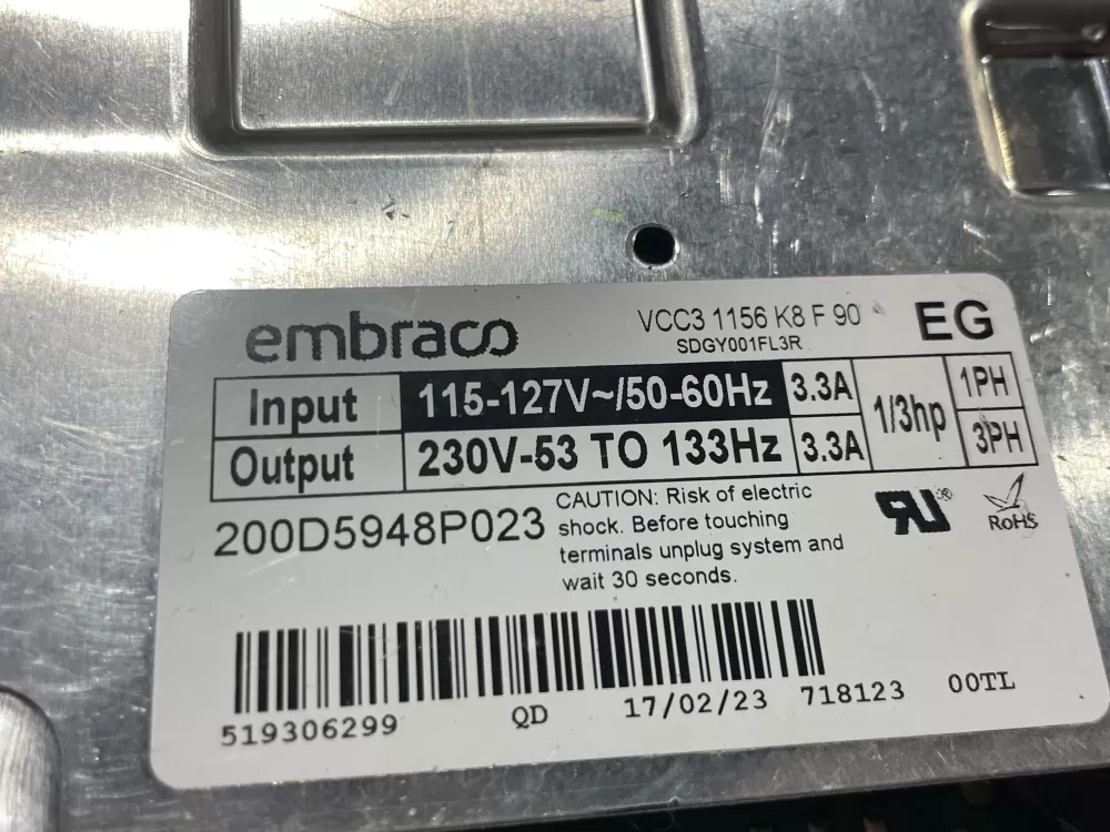 GE 200D5948P023 Refrigerator Inverter Control Board Wr87x29409 AZ131658 | Wm888