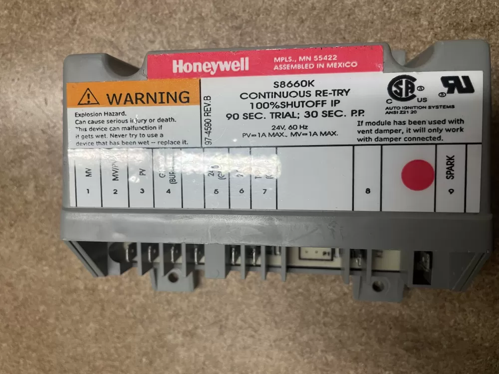 Furnace Honeywell 97-4590 S8660k Ignition Control Board Module AZ2186 | KM643