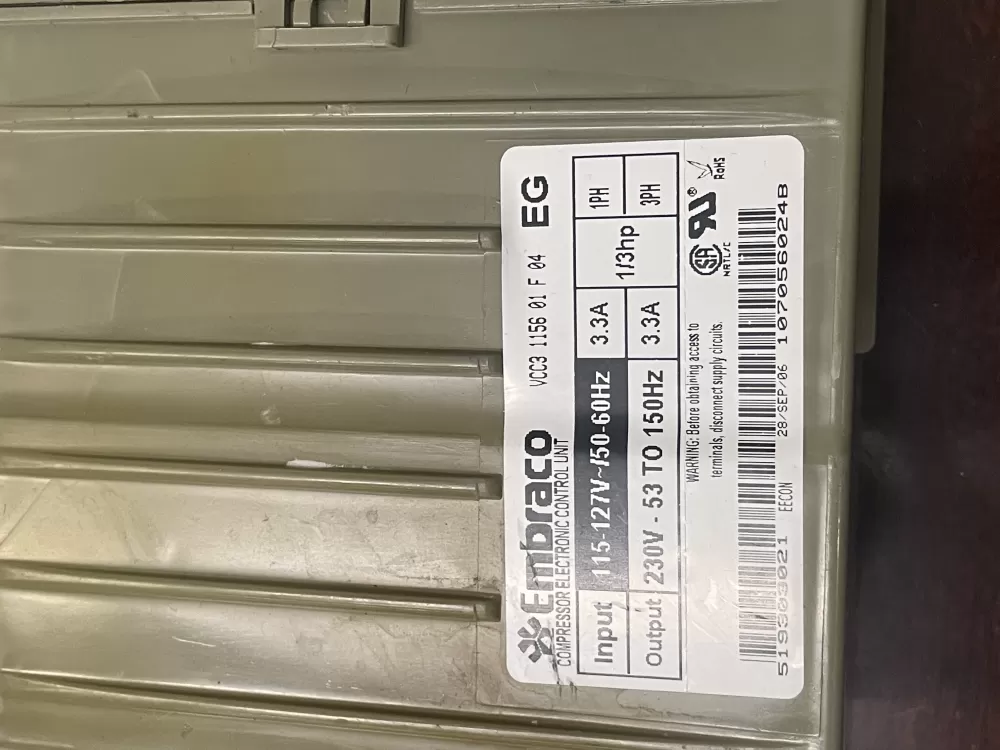 GE VCC3 1156 01 F 04  WR55X20817  AP5796410  WR55X10504  3033222  PS8758693  WR55X10155 Refrigerator Inverter Control Board