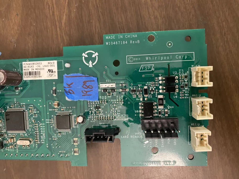 Whirlpool W10852653 Washer Control Board LCD Display Interface AZ56049 | BK1989