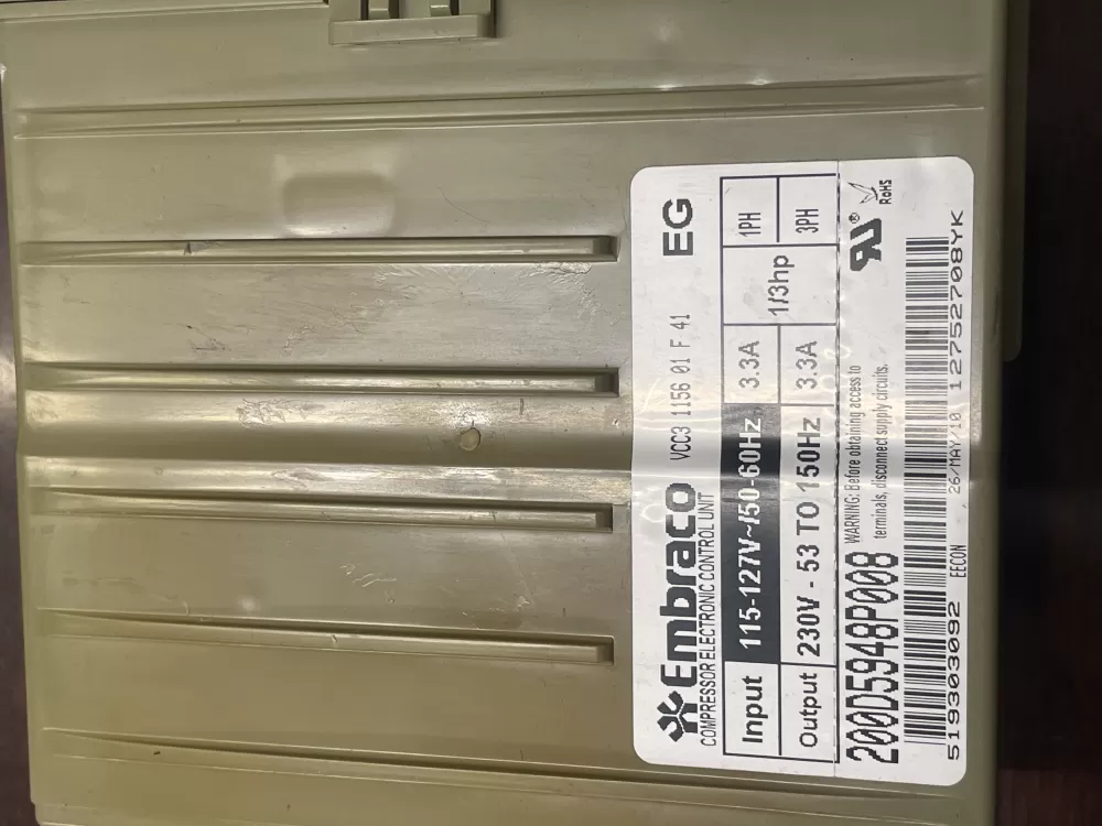 GE 519303092  VCC 1156 01 F 41  200D5948P008  Refrigerator Compressor Inverter Board
