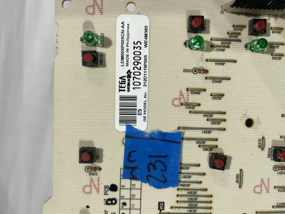 GE 212D1119P005 WE4M385 Dryer Control Board AZ163690 | Wm231